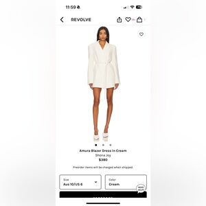 Shona Joy Amura Blazer Dress in Cream, Size 6